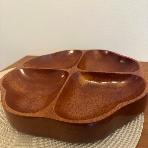 quatrefoil shape wood Dish From Korea 1960-1970 - Picture 3 of 7